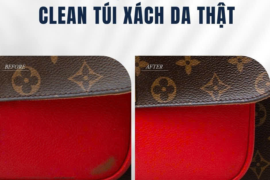 Clean túi xách da thật, ảnh trước và sau