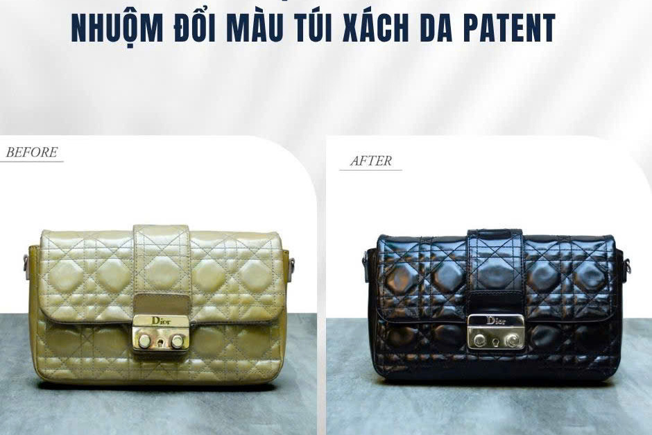 Nhuộm đổi màu túi xách da patent, ảnh trước và sau