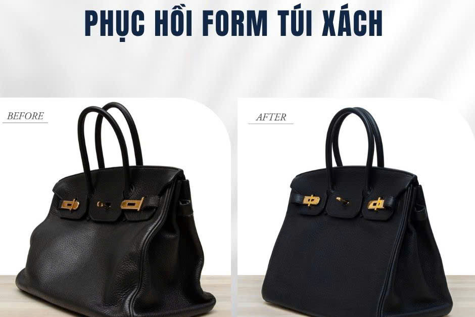 Phục hồi form túi Hermès Birkin, ảnh trước và sau