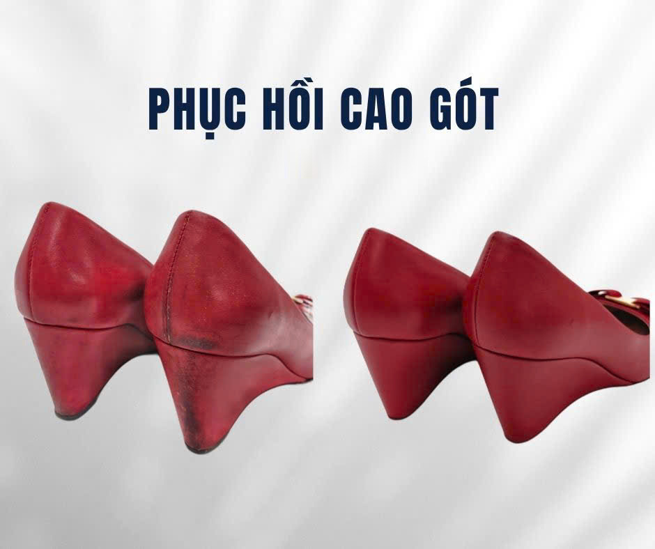 Phục hồi giày cao gót màu đỏ, ảnh trước và sau