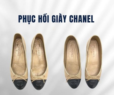 Phục hồi giày Chanel ballet màu be, ảnh trước và sau