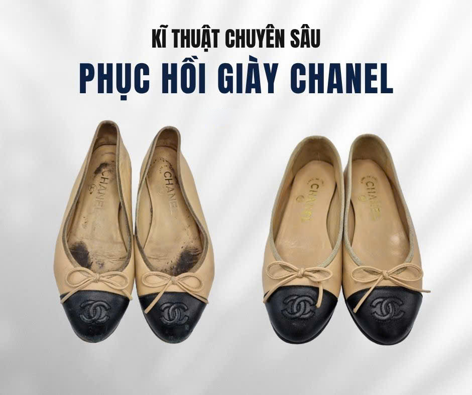 Phục hồi giày Chanel ballet da lộn, ảnh trước và sau