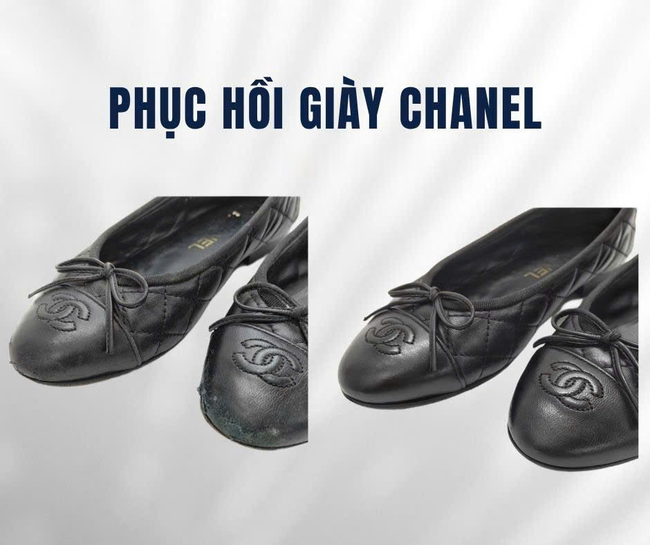 Phục hồi giày Chanel ballet đen, ảnh trước và sau