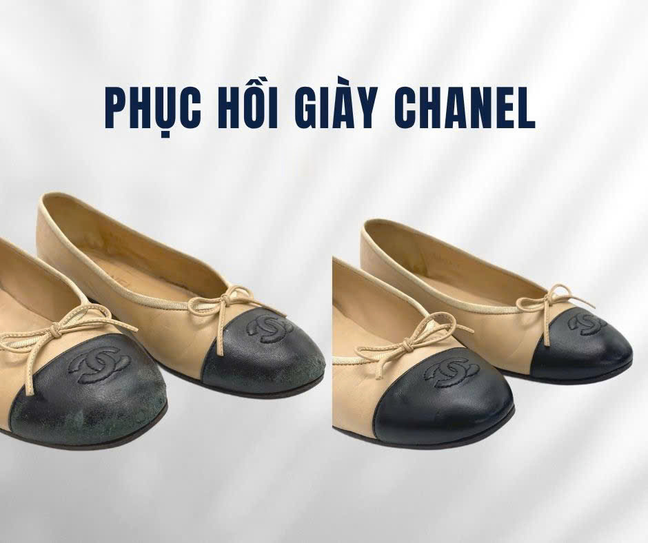 Phục hồi giày Chanel ballet hai màu, ảnh trước và sau