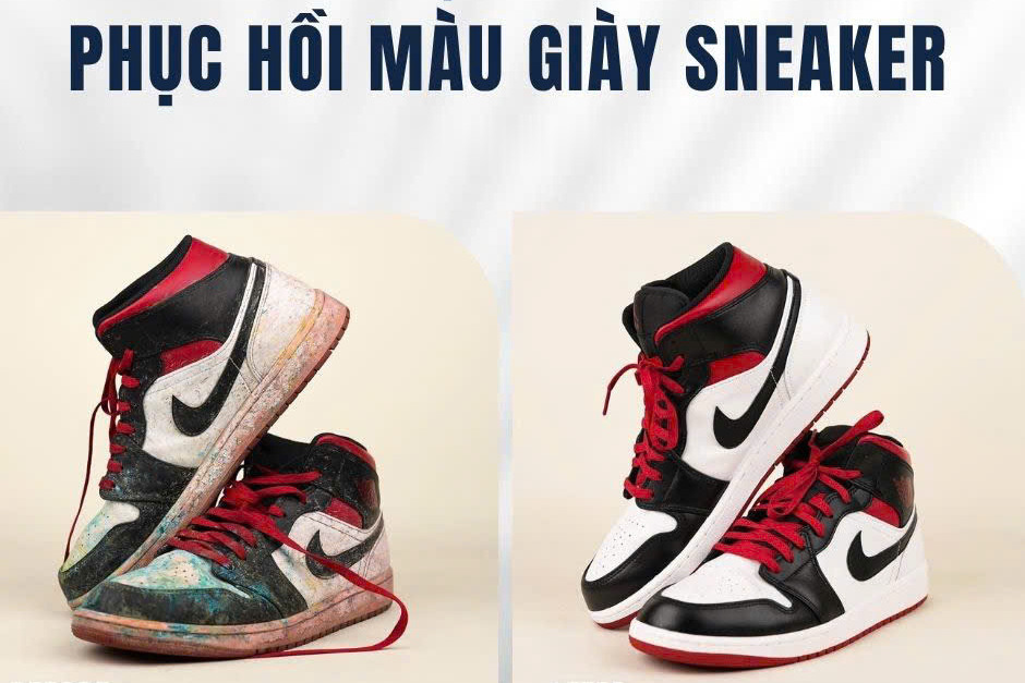 Phục hồi màu giày sneaker Nike Jordan 1, ảnh trước và sau