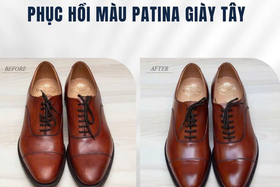 Phục hồi màu patina giày tây, ảnh trước và sau