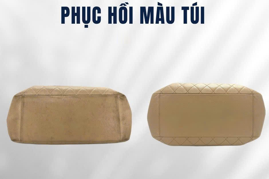 Phục hồi màu túi da bê, ảnh trước và sau