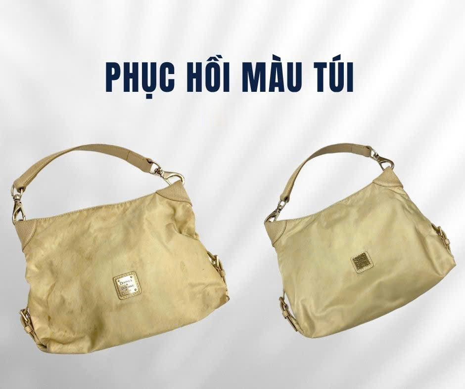Phục hồi màu túi xách da be, ảnh trước và sau