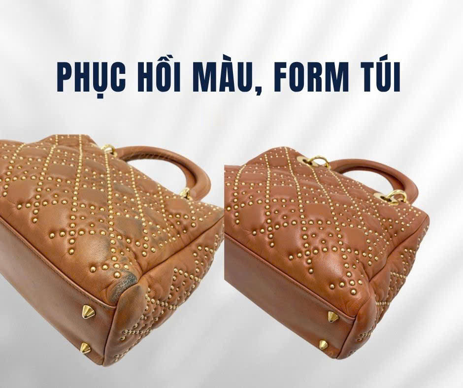 Phục hồi màu và form túi da đính tán, ảnh trước và sau