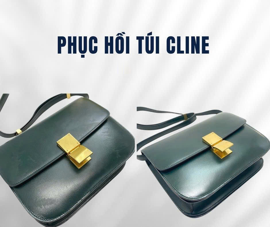 Phục hồi túi Céline màu xanh rêu, ảnh trước và sau