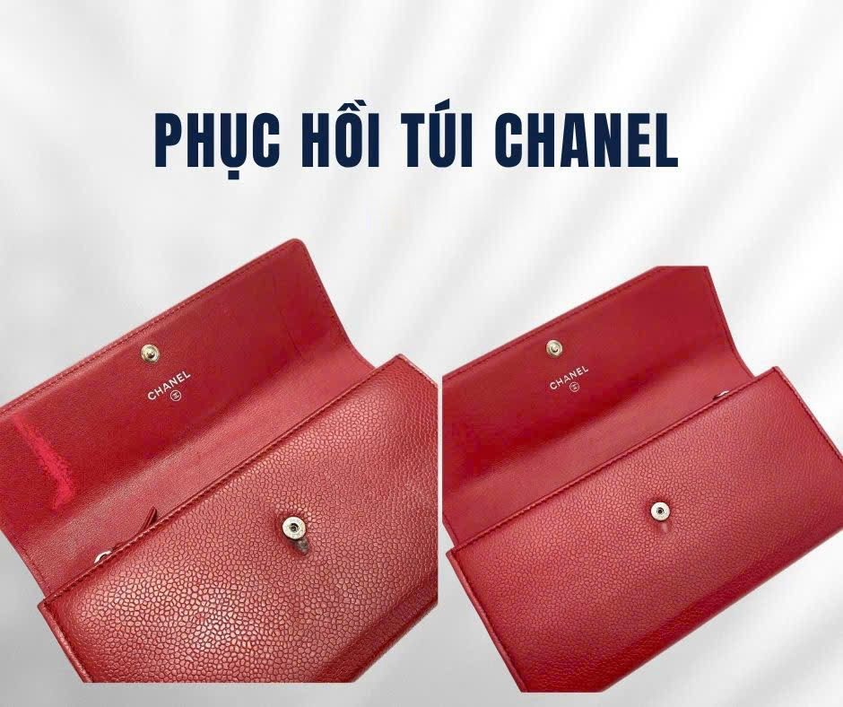 Phục hồi ví Chanel màu đỏ, ảnh trước và sau