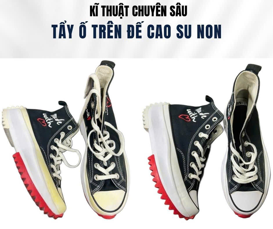 Tẩy ố đế cao su non giày Converse, ảnh trước và sau