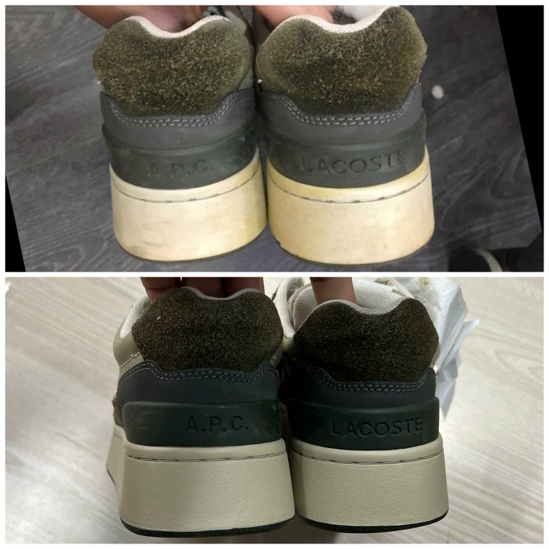 Tẩy trắng đế giày sneaker bị ố vàng, ảnh trước và sau