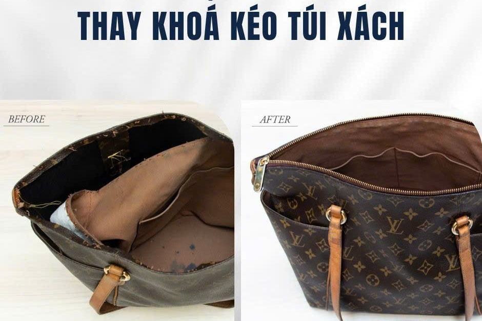 Thay khoá kéo túi xách Louis Vuitton, ảnh trước và sau