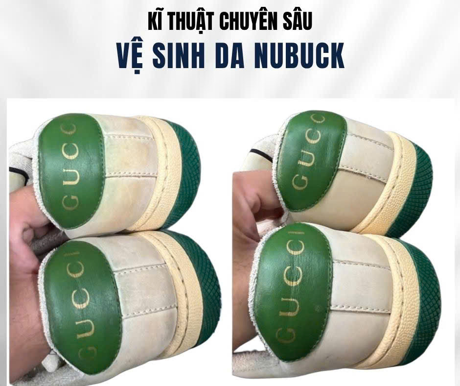 Vệ sinh da nubuck giày Gucci, ảnh trước và sau
