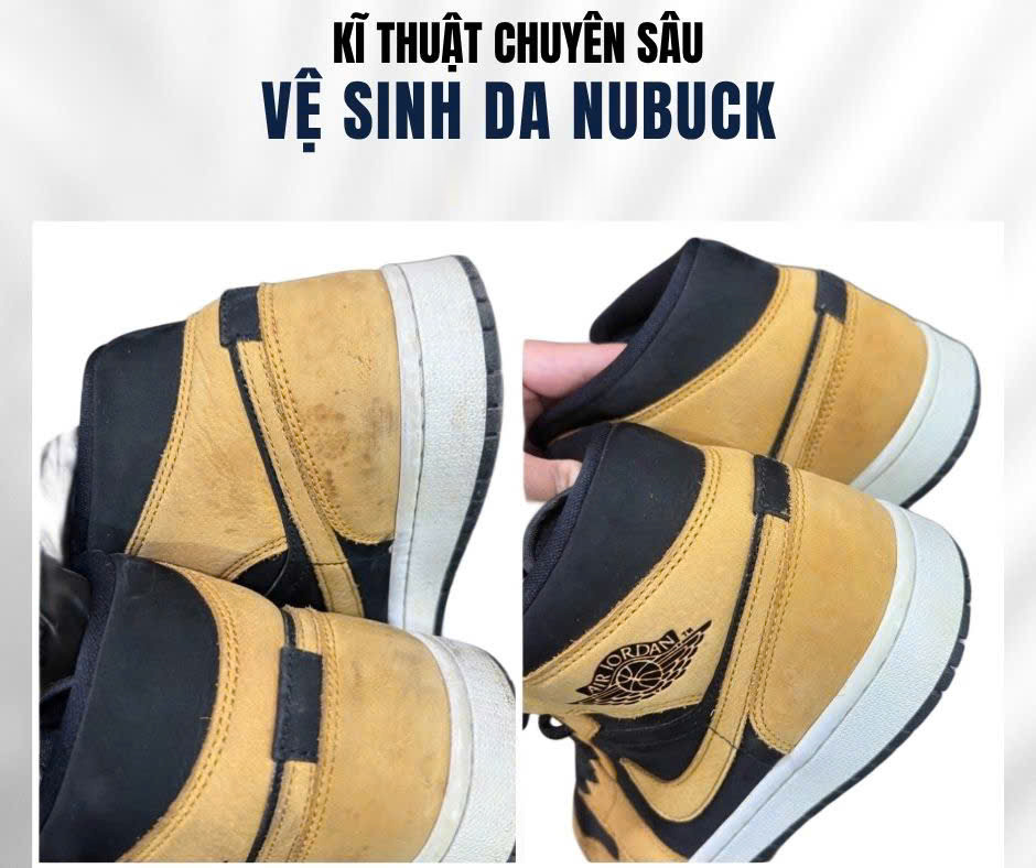 Vệ sinh da nubuck giày Nike Jordan, ảnh trước và sau