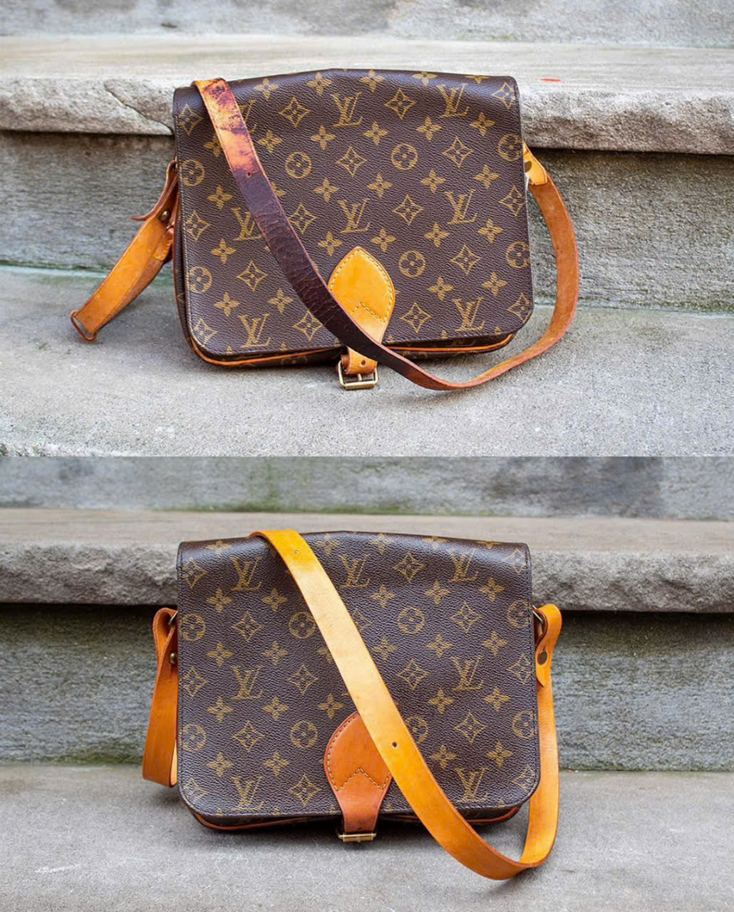 Vệ sinh túi đeo chéo Louis Vuitton, ảnh trước và sau