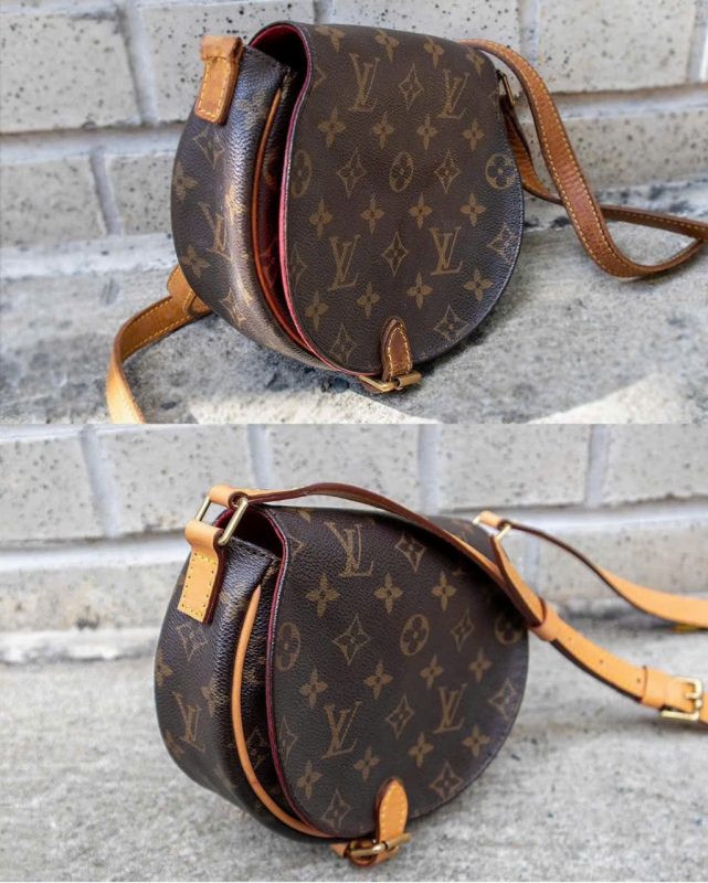 Vệ sinh túi đeo chéo hoạ tiết monogram, ảnh trước và sau