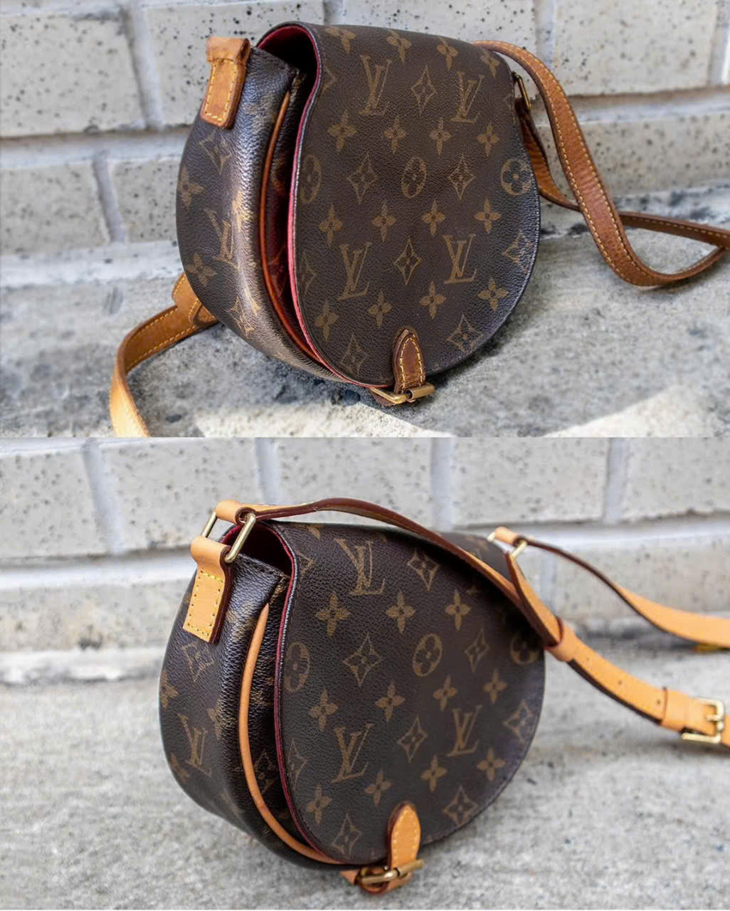 Vệ sinh túi đeo chéo hoạ tiết monogram, ảnh trước và sau