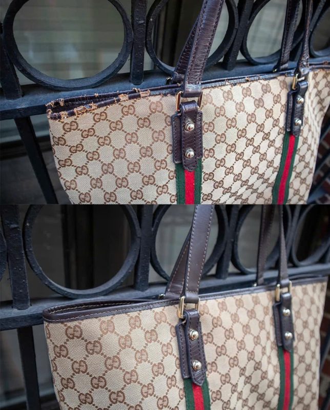 Vệ sinh túi Gucci sọc đỏ xanh, ảnh trước và sau