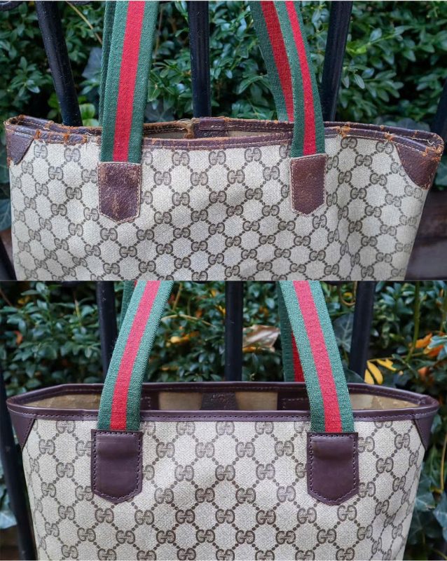 Vệ sinh túi Gucci tote sọc, ảnh trước và sau