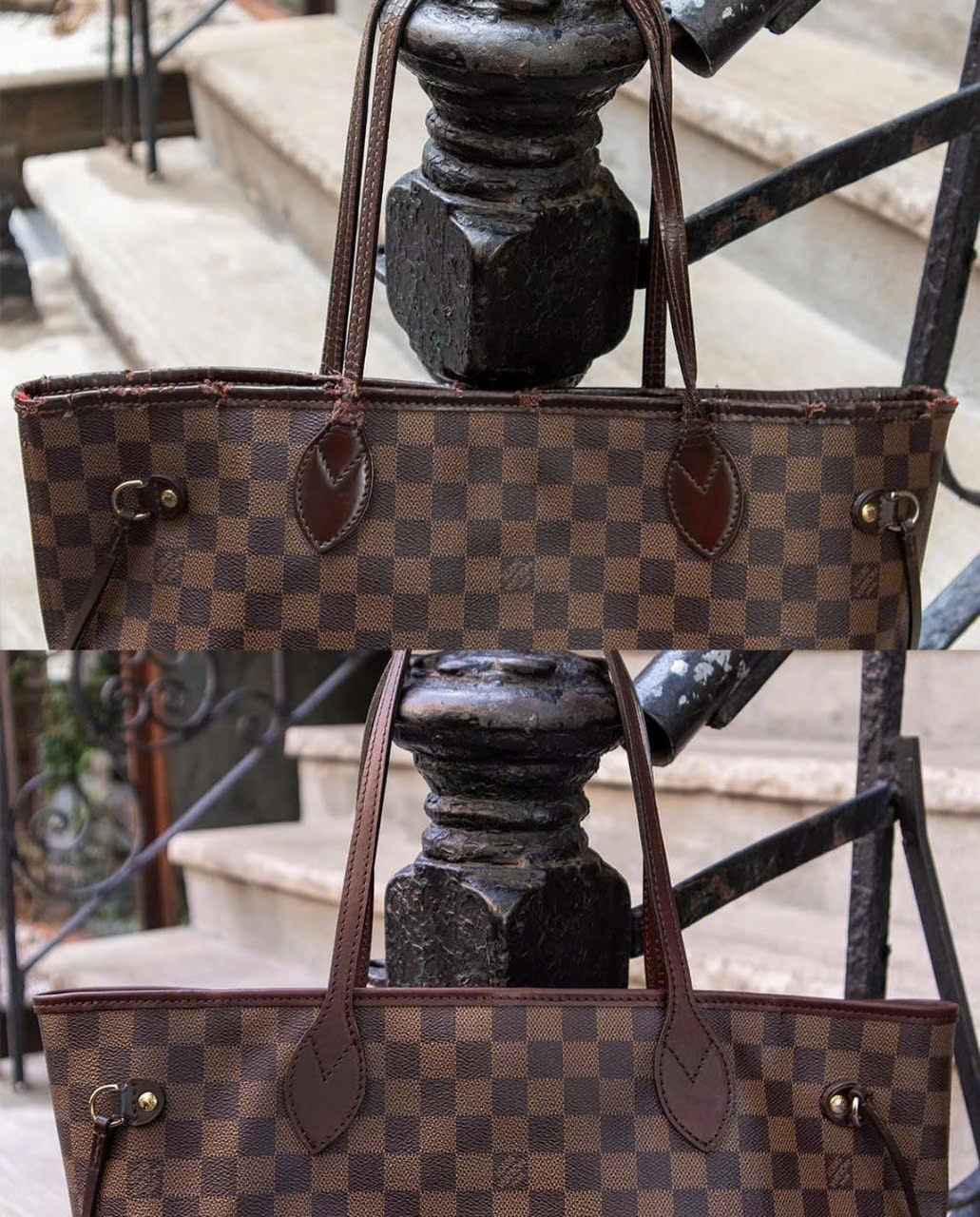 Vệ sinh túi Louis Vuitton Neverfull Damier, ảnh trước và sau