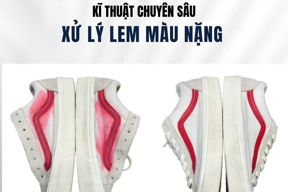 Xử lý lem màu nặng giày Nike Air Max, ảnh trước và sau